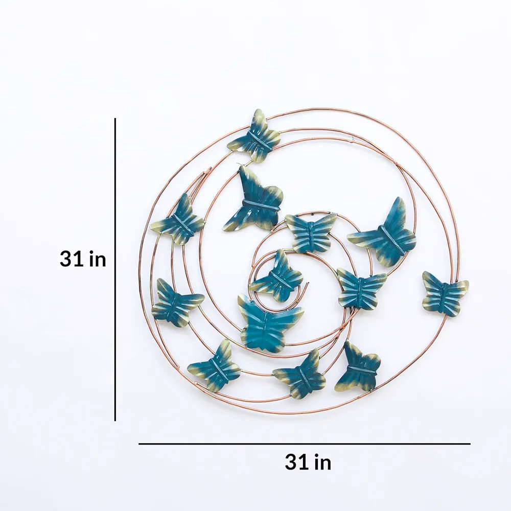 Spiral Golden Edged Blue Butterflies Metal Wall Art