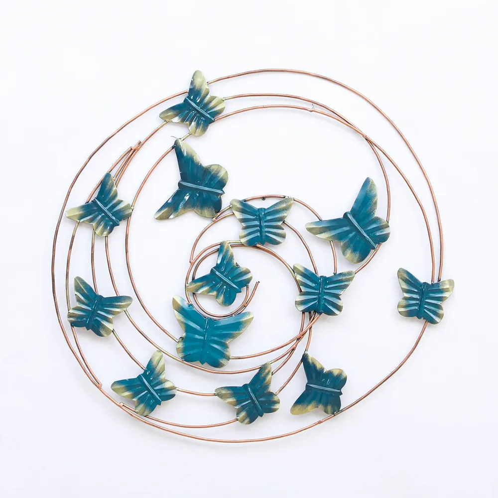 Spiral Golden Edged Blue Butterflies Metal Wall Art