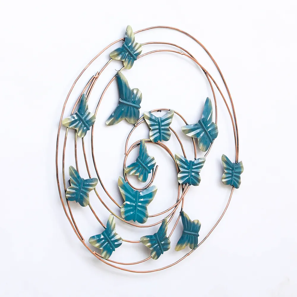 Spiral Golden Edged Blue Butterflies Metal Wall Art