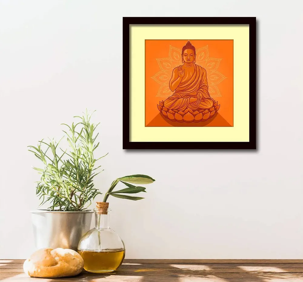 Spiritual Budha Painting with Frame/Break Resistant Clear Acrylic Glass/Black Colour /30cm x 30cm
