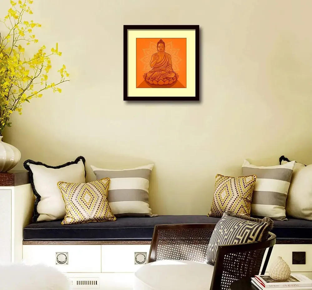 Spiritual Budha Painting with Frame/Break Resistant Clear Acrylic Glass/Black Colour /30cm x 30cm