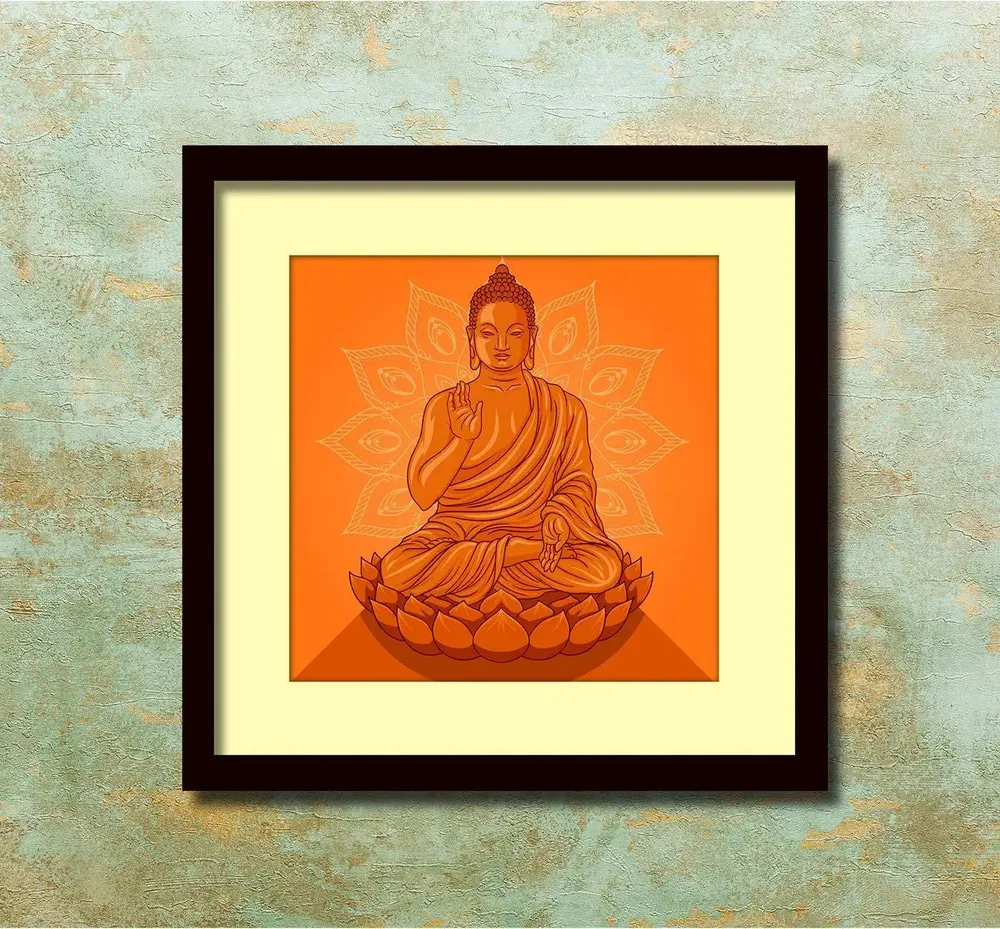 Spiritual Budha Painting with Frame/Break Resistant Clear Acrylic Glass/Black Colour /30cm x 30cm