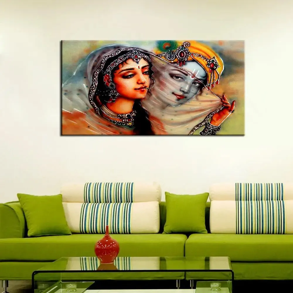 Spiritual Krishna Mirabai Eternal Love Canvas  Wall Painting With Wood Frame