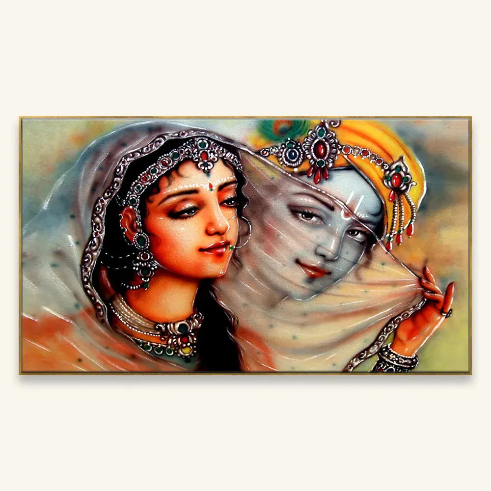 Spiritual Krishna Mirabai Eternal Love Canvas  Wall Painting With Wood Frame