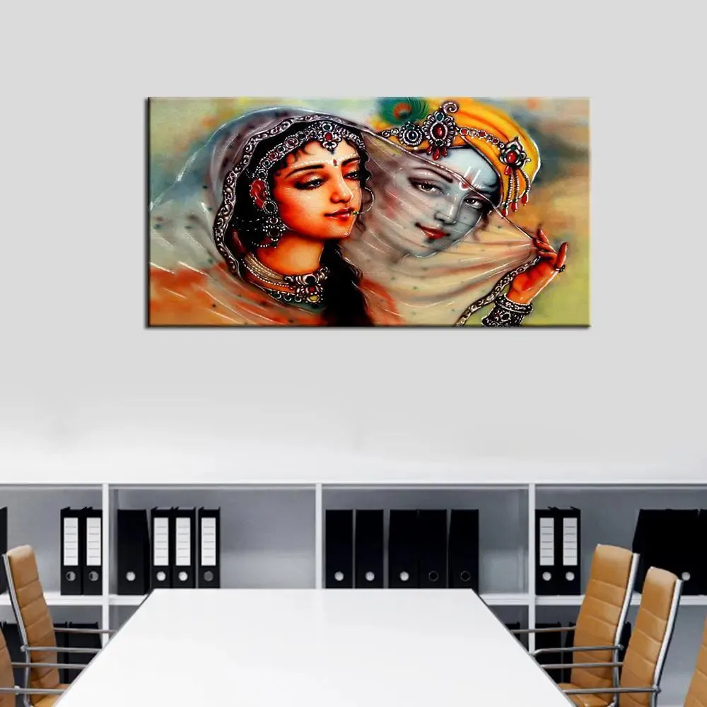 Spiritual Krishna Mirabai Eternal Love Canvas  Wall Painting With Wood Frame