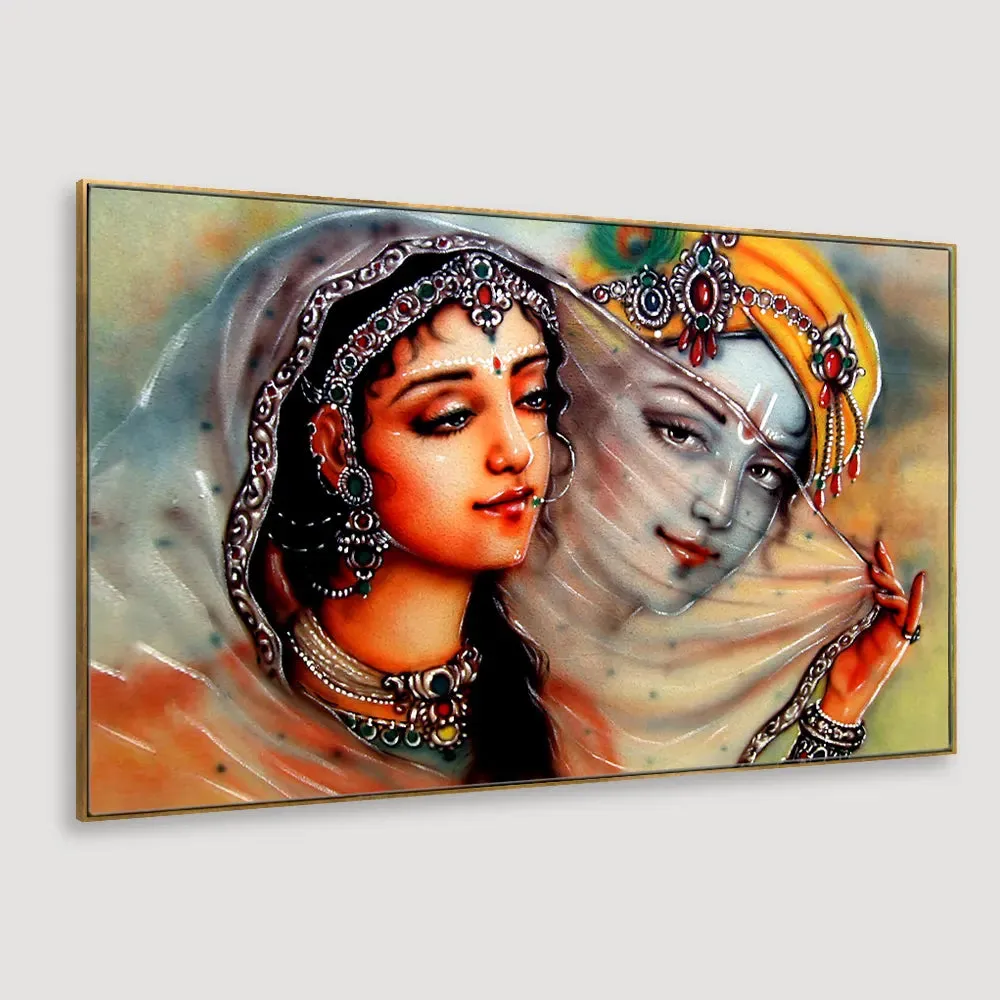 Spiritual Krishna Mirabai Eternal Love Canvas  Wall Painting With Wood Frame