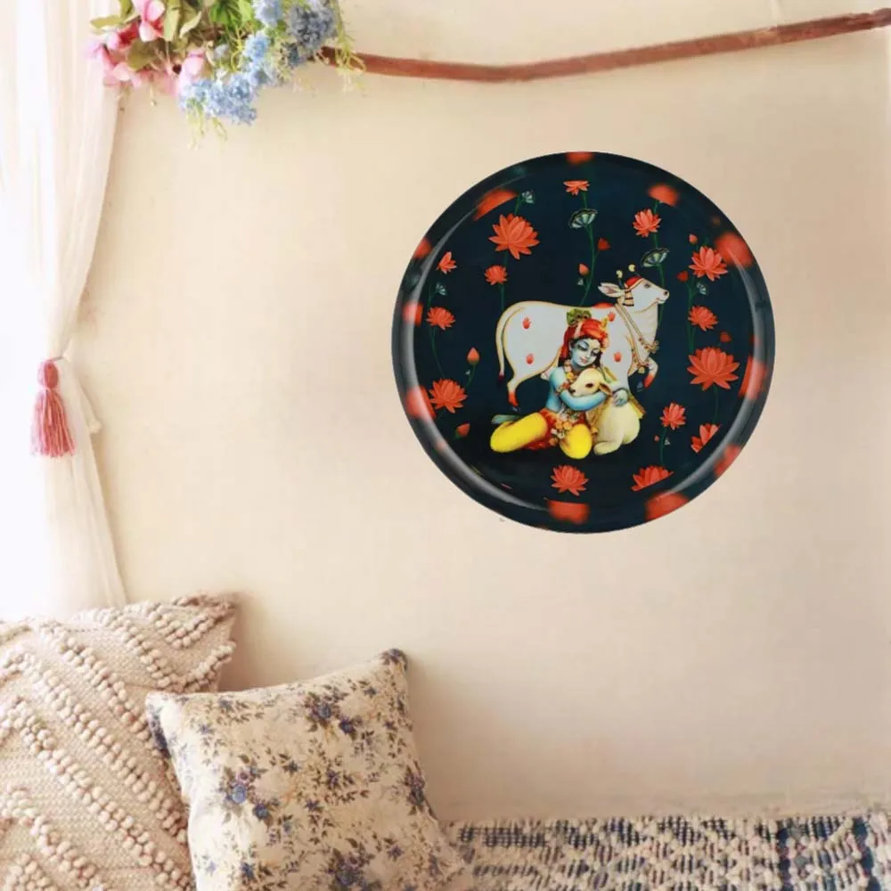 Spiritual Lord Krishna Superior-quality Metallic Wall Plate for Living Room(12inches)