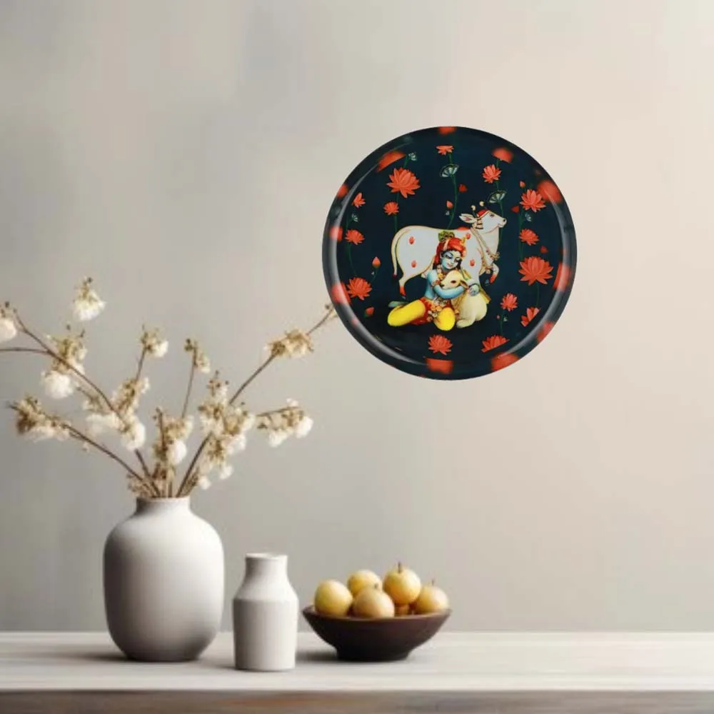 Spiritual Lord Krishna Superior-quality Metallic Wall Plate for Living Room(12inches)