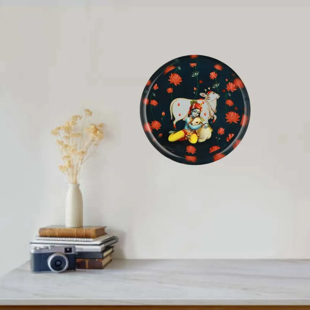 Spiritual Lord Krishna Superior-quality Metallic Wall Plate for Living Room(12inches)