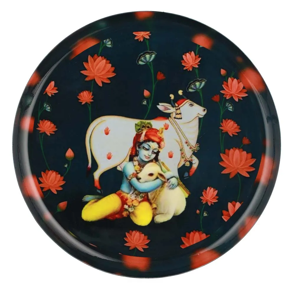Spiritual Lord Krishna Superior-quality Metallic Wall Plate for Living Room(12inches)