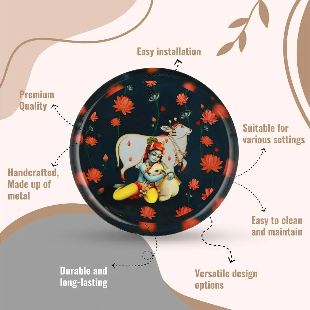 Spiritual Lord Krishna Superior-quality Metallic Wall Plate for Living Room(12inches)