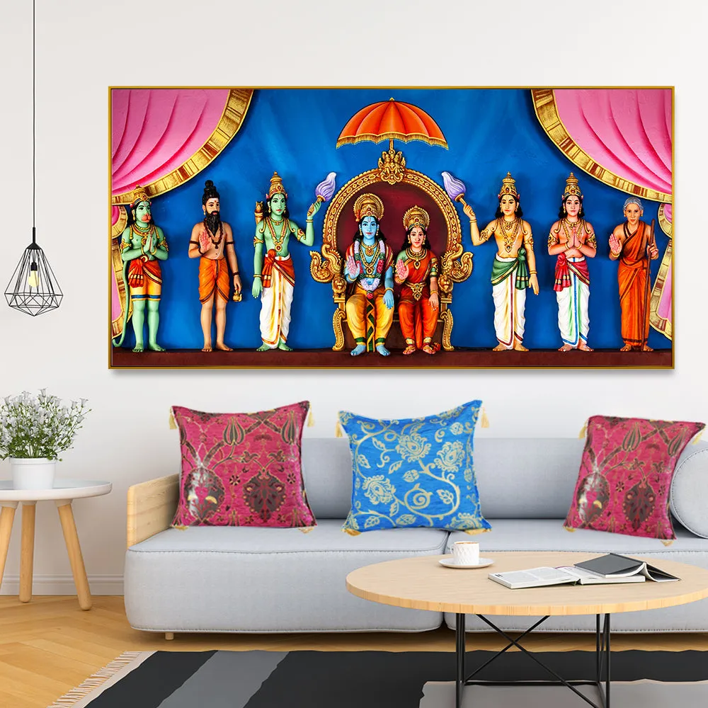 Spiritual Lord Ram Darbar Canvas Wall Painting for Home With Frame
