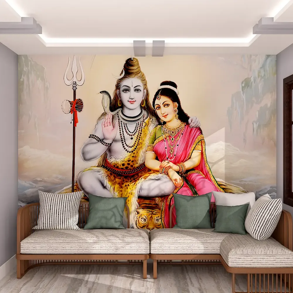 Spiritual Shiv Parvati Wallpaper / High Quality HP Woven WallPaper /  size 12 ft x 10 ft