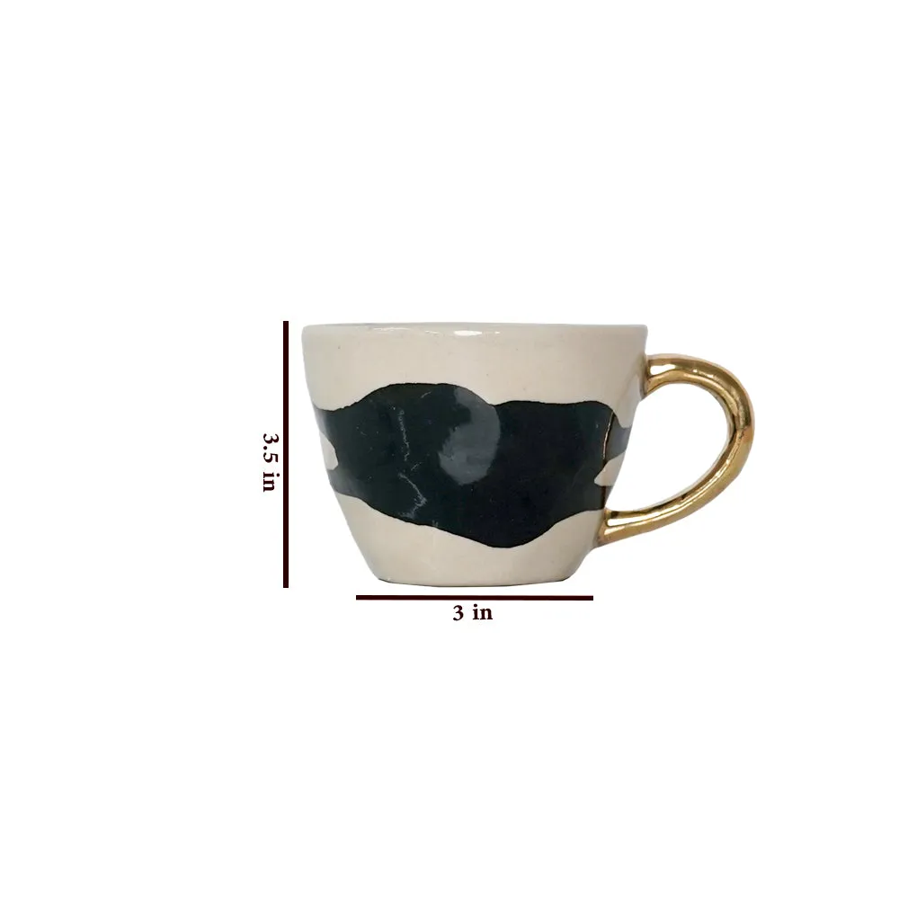Splash Of Black Ceramic Tea Cups With Gold Handle  Set of 2