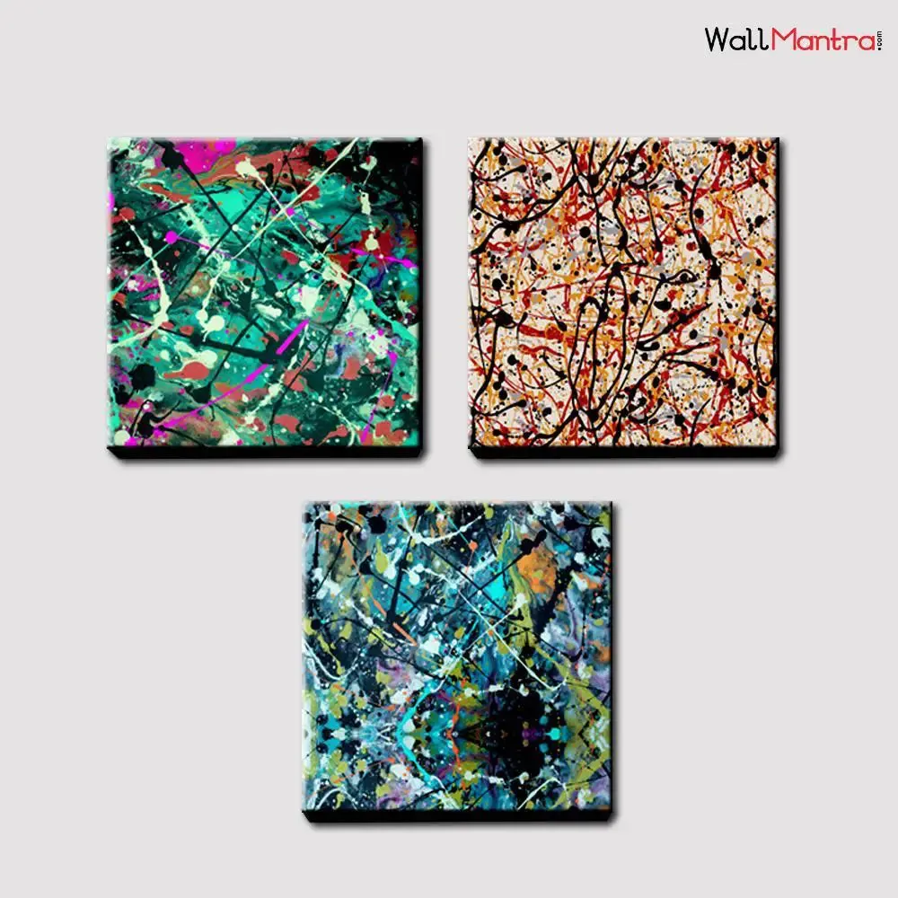 Splatter  Abstract Design Canvas Printed Painting  Frame Set of 3 Size: 18 inch (W) X 18 inch (H) each panel