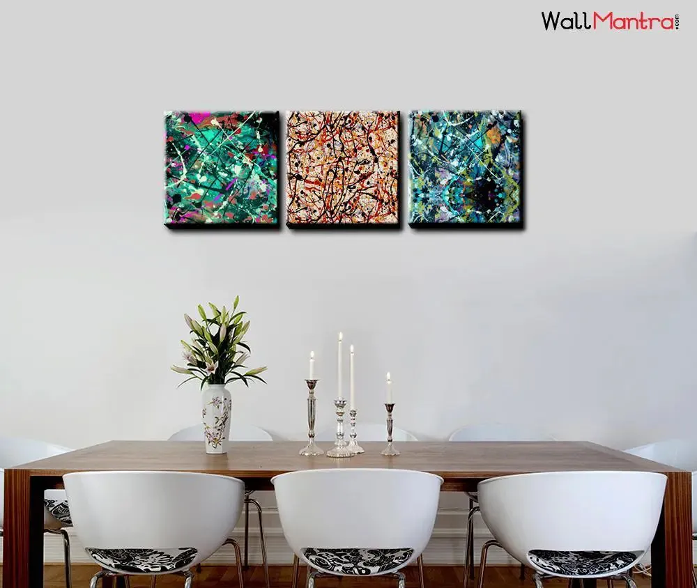 Splatter  Abstract Design Canvas Printed Painting  Frame Set of 3 Size: 18 inch (W) X 18 inch (H) each panel