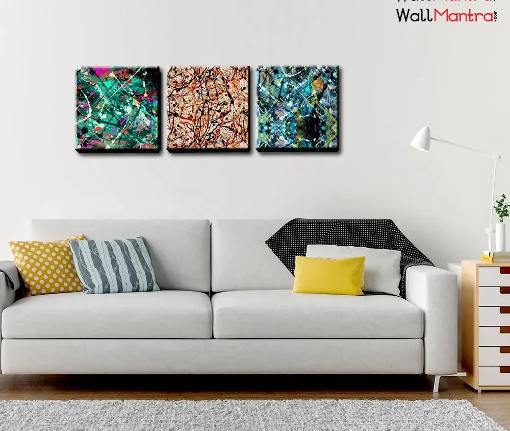 Splatter  Abstract Design Canvas Printed Painting  Frame Set of 3 Size: 18 inch (W) X 18 inch (H) each panel
