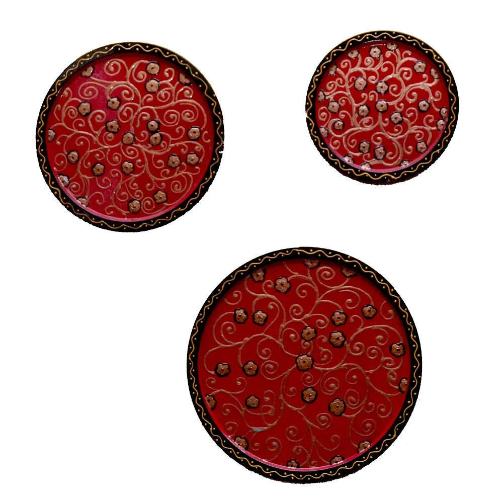 Sprouted Maroon Base Circular Set of 3 Wallplates