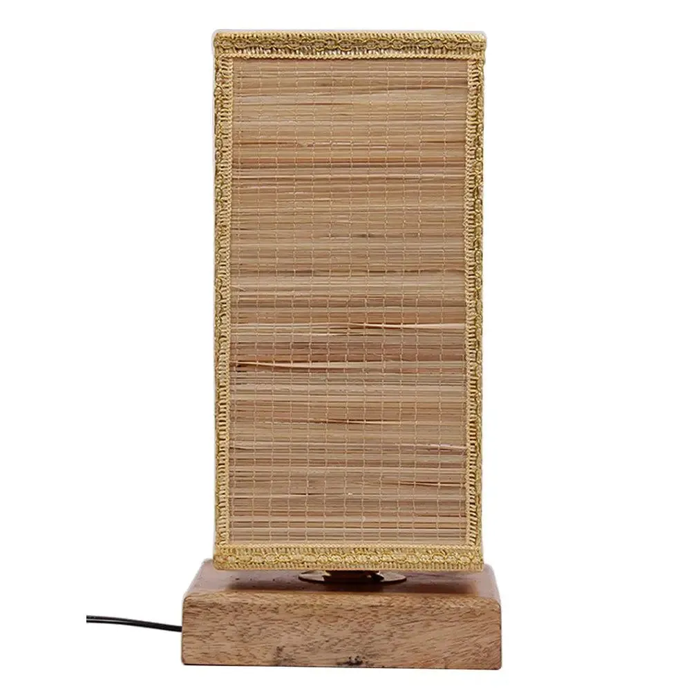 Square Bamboo Shade with Square Wood Base Table Lamp