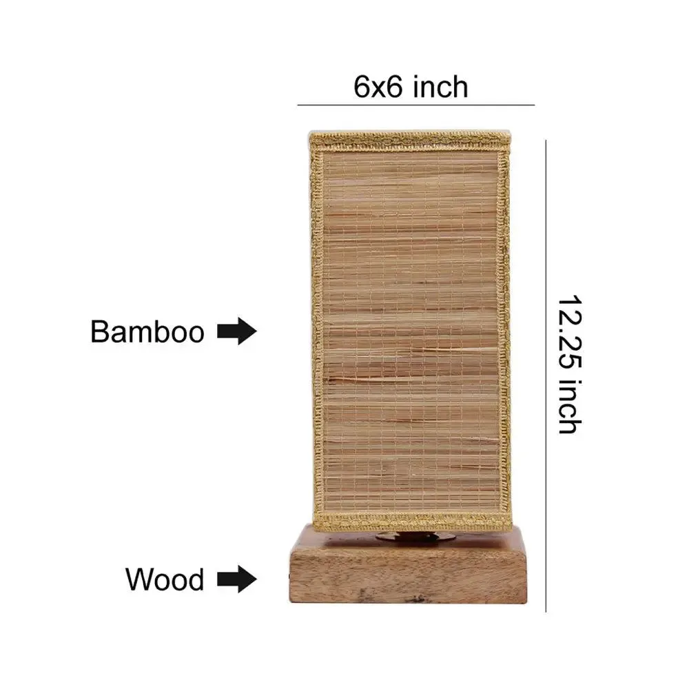 Square Bamboo Shade with Square Wood Base Table Lamp