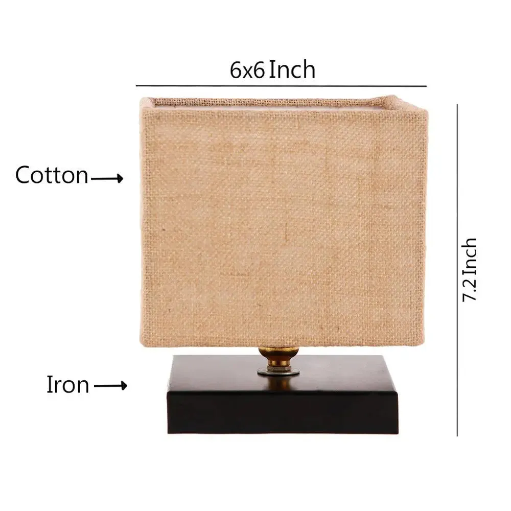 Square Beige Jute Shade Table Lamp with Iron Base Single Piece