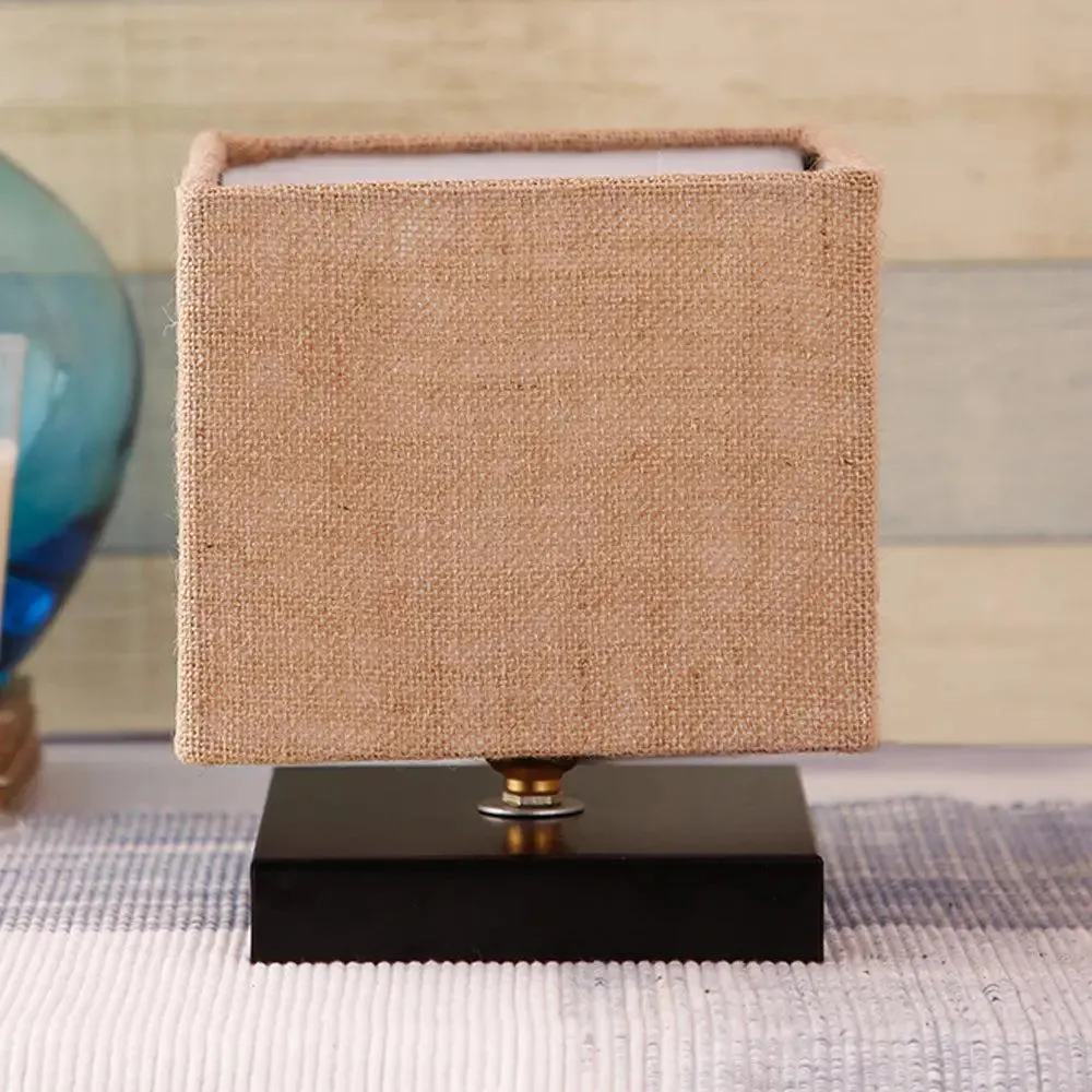 Square Beige Jute Shade Table Lamp with Iron Base Single Piece