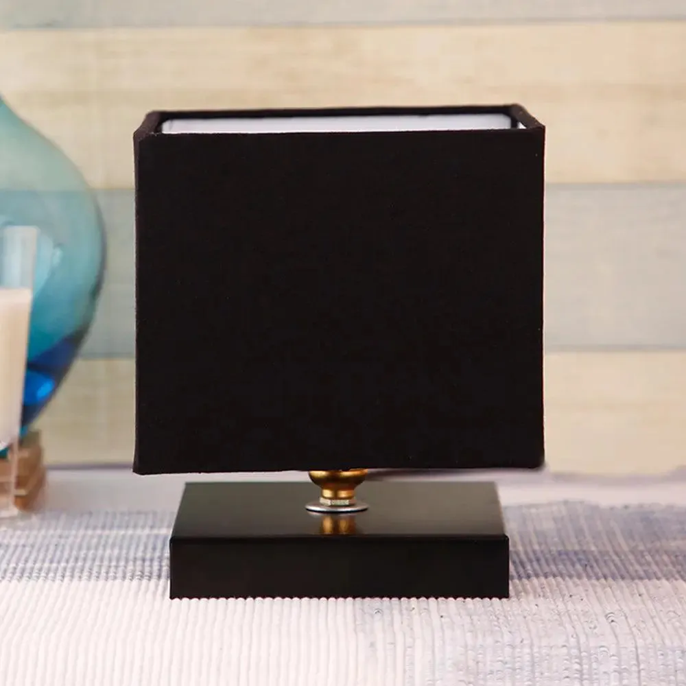 Square Black Cotton Shade Table Lamp with Iron Base Single Piece