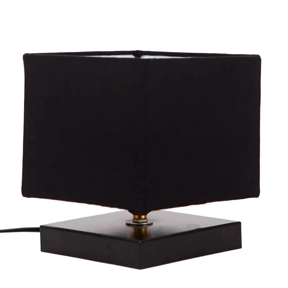 Square Black Cotton Shade Table Lamp with Iron Base Single Piece