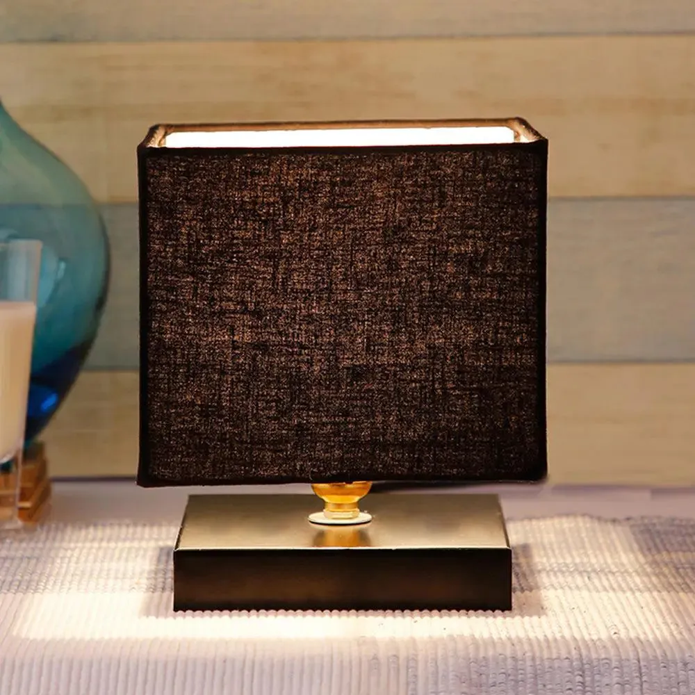 Square Black Cotton Shade Table Lamp with Iron Base Single Piece