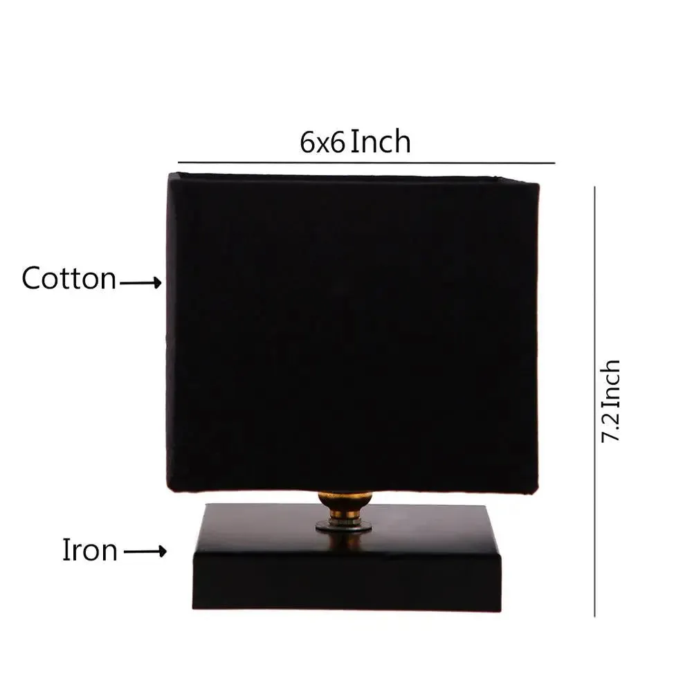Square Black Cotton Shade Table Lamp with Iron Base Single Piece
