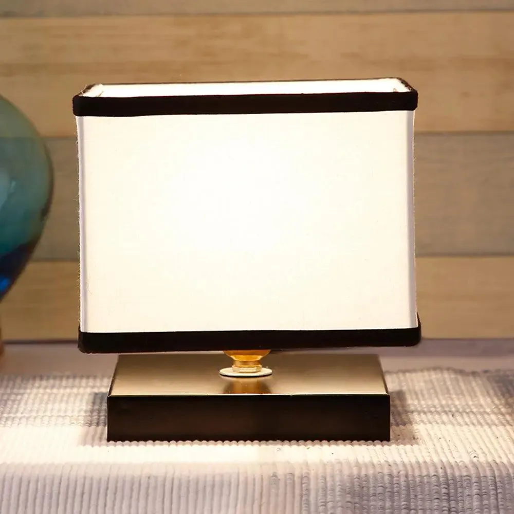 Square Dual-toned Cotton Shade Table Lamp with Iron Base Single Piece