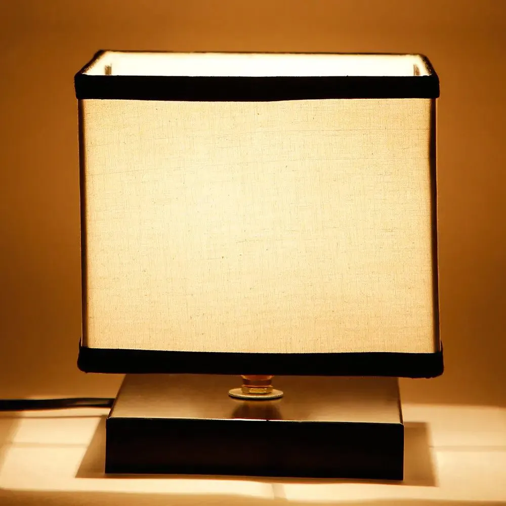 Square Dual-toned Cotton Shade Table Lamp with Iron Base Single Piece