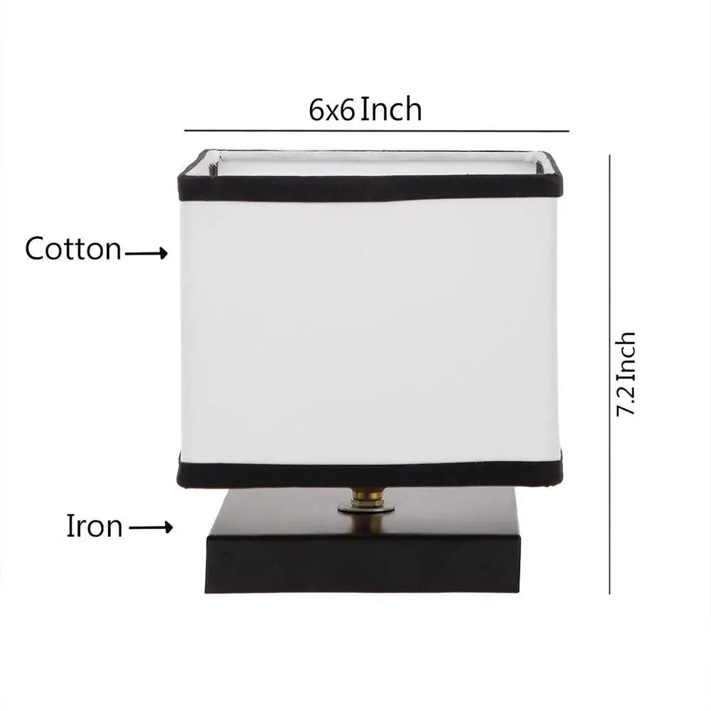 Square Dual-toned Cotton Shade Table Lamp with Iron Base Single Piece