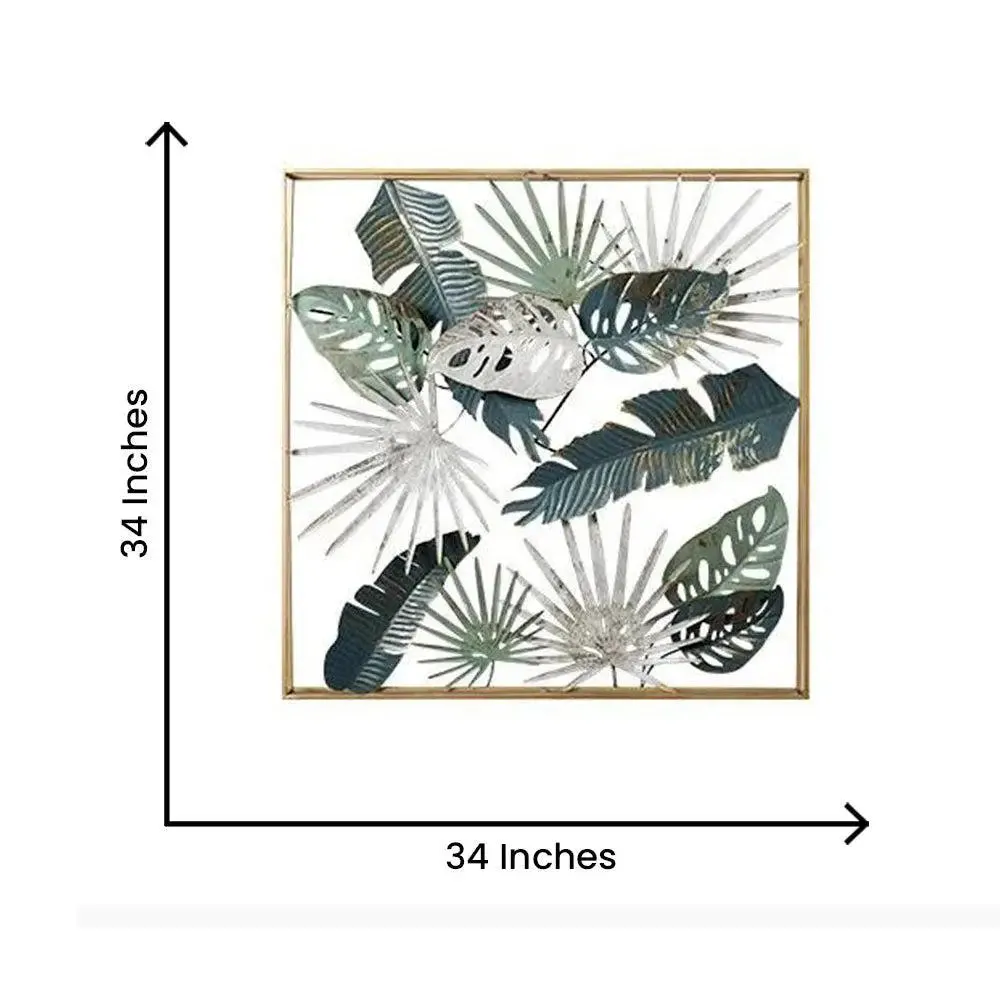 Square Frame Elaeagnus Angustifolia And Lupin Leaves Metal Wall Art Decor for Living Room