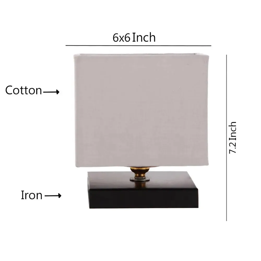 Square Grey Cotton Shade Table Lamp with Iron Base Single Piece
