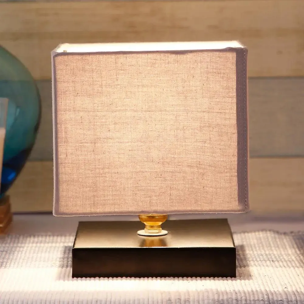 Square Grey Cotton Shade Table Lamp with Iron Base Single Piece