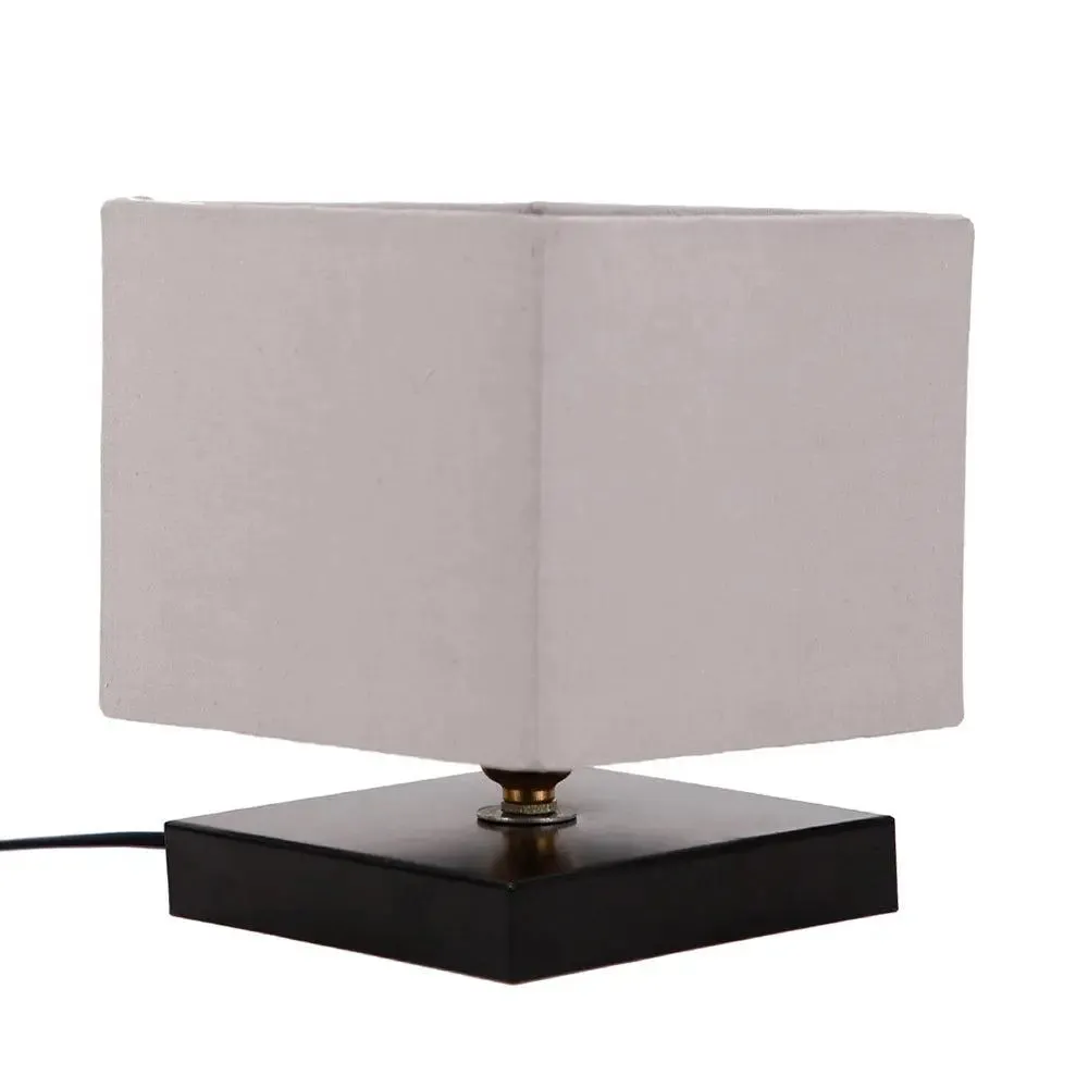 Square Grey Cotton Shade Table Lamp with Iron Base Single Piece