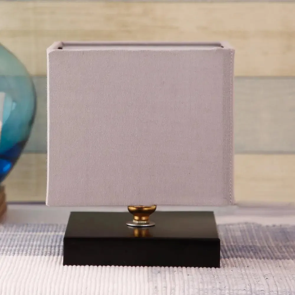 Square Grey Cotton Shade Table Lamp with Iron Base Single Piece