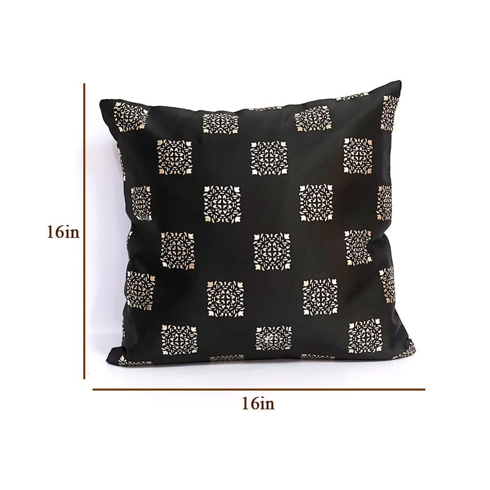 Square Motif Black Satin Cushion Cover Set of 5