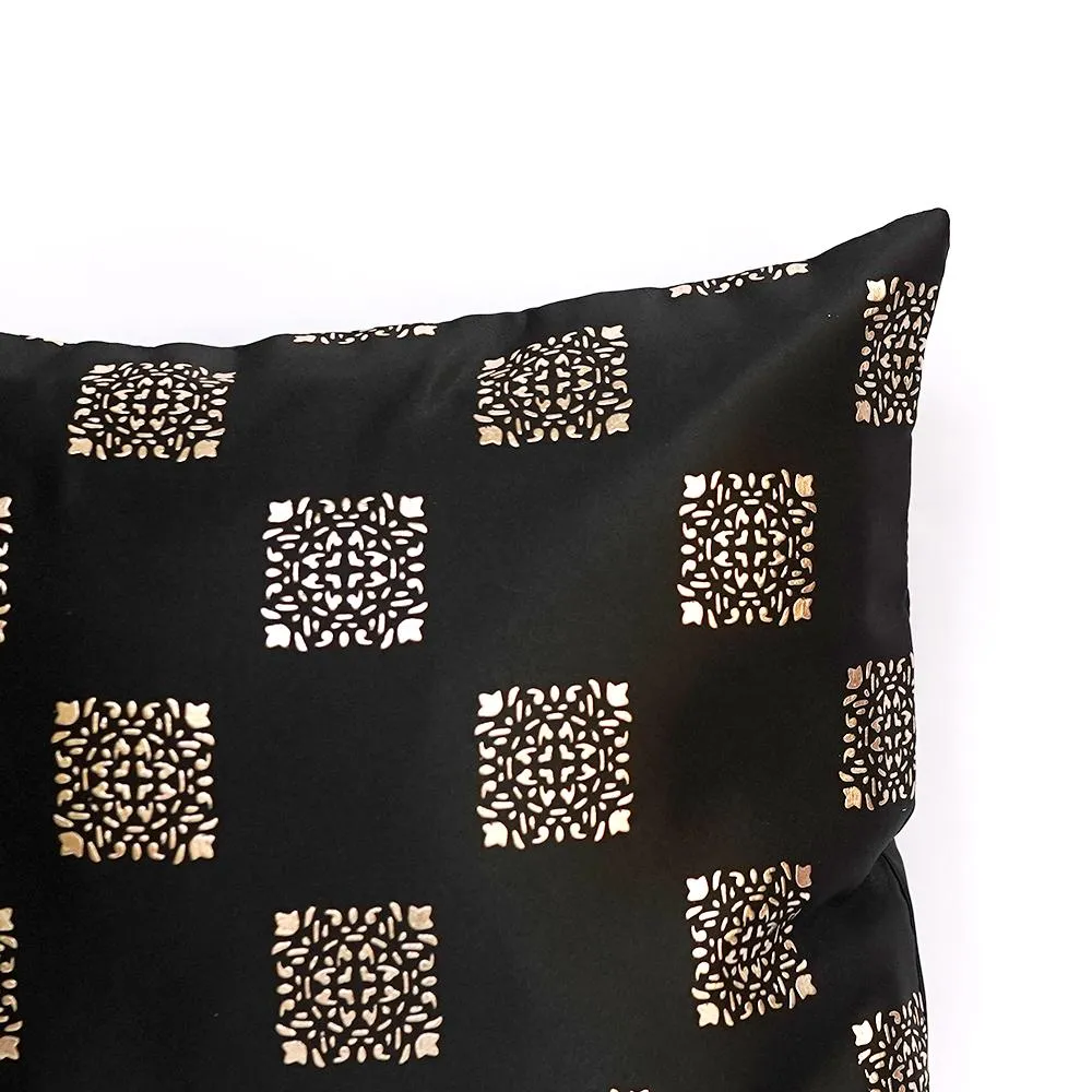 Square Motif Black Satin Cushion Cover Set of 5