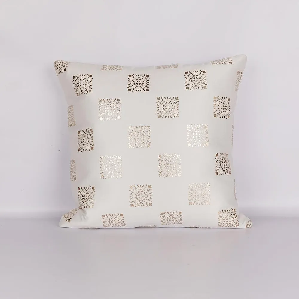 Square Motif White Satin Cushion Cover Set of 5