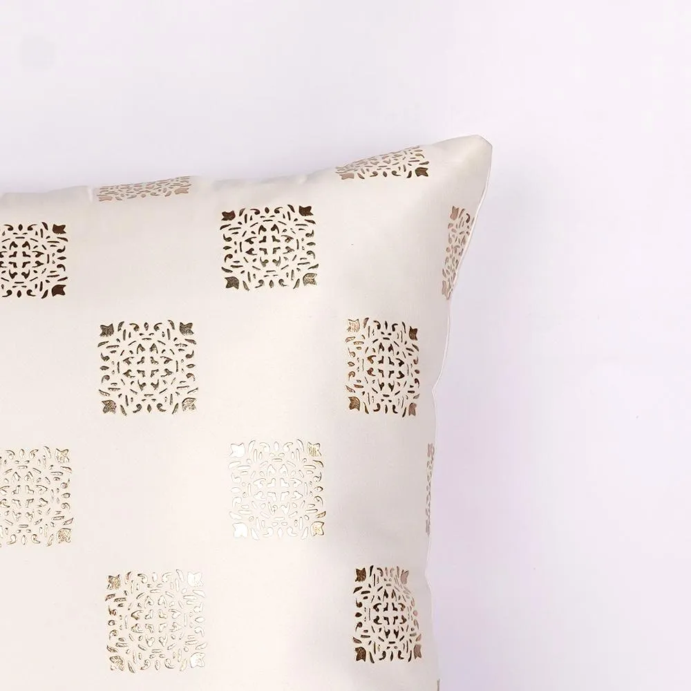 Square Motif White Satin Cushion Cover Set of 5