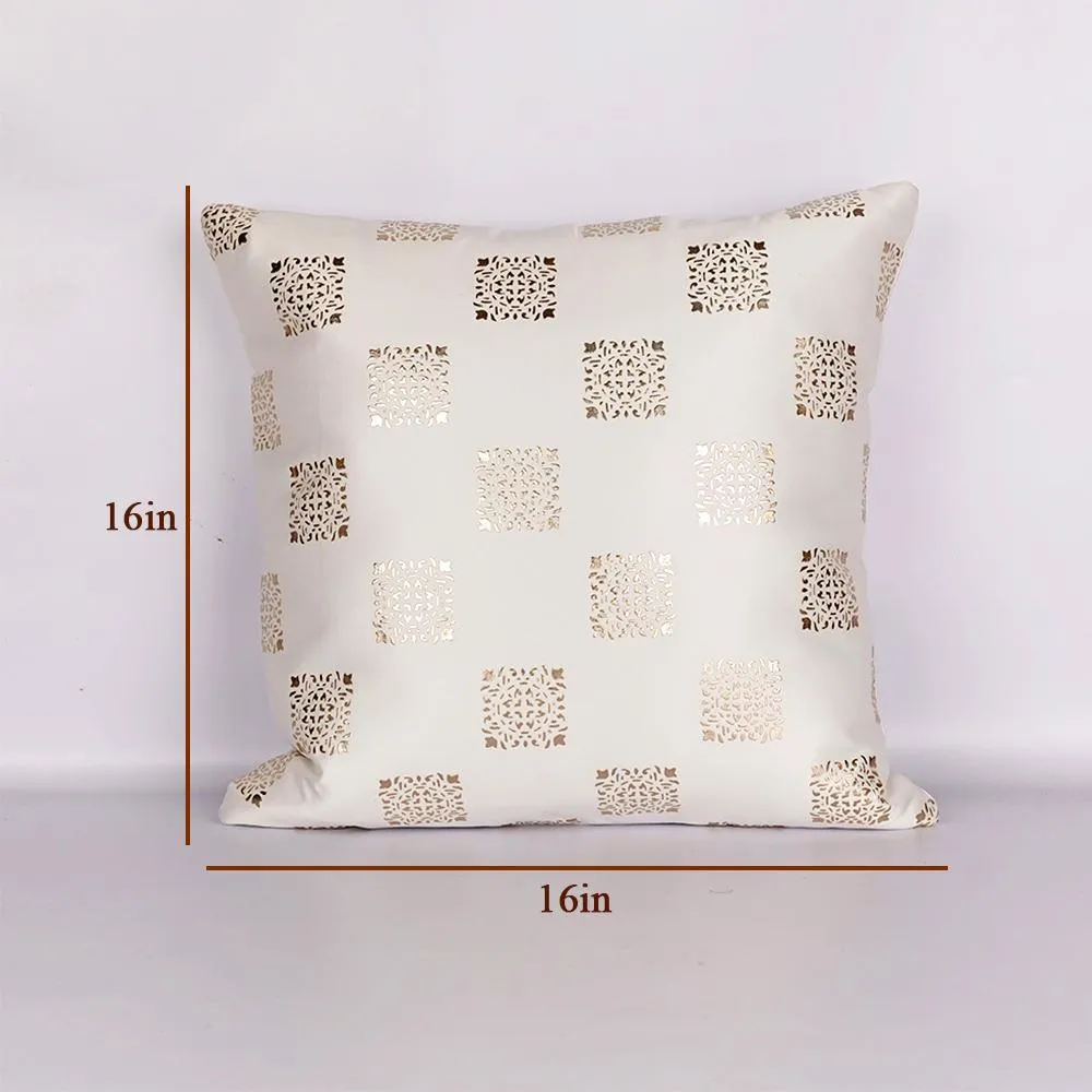 Square Motif White Satin Cushion Cover Set of 5