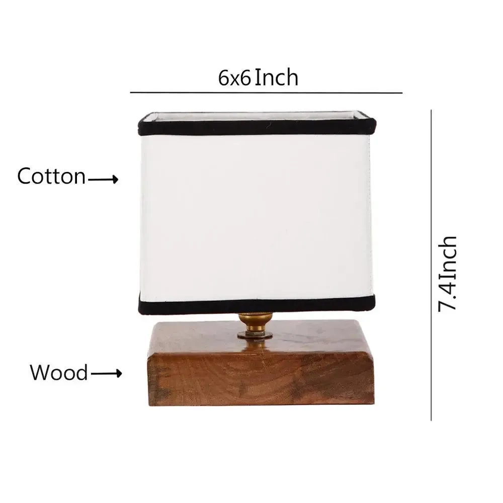Square Multicolor Cotton Shade Table Lamp with Wood Base Single Piece