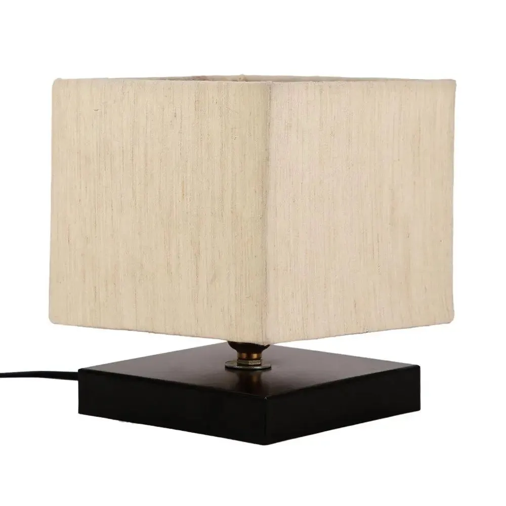 Square Off White Cotton Shade Table Lamp with Iron Base Single Piece