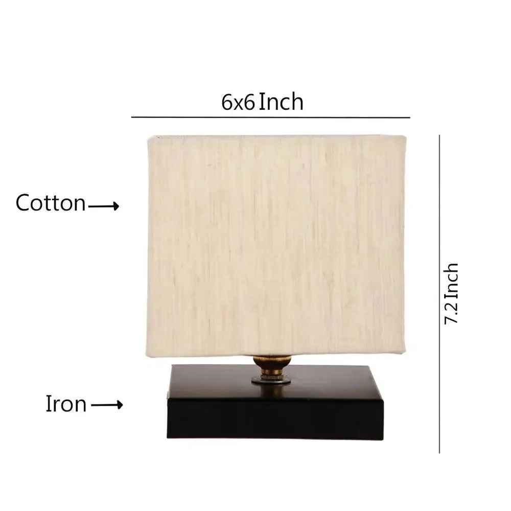 Square Off White Cotton Shade Table Lamp with Iron Base Single Piece
