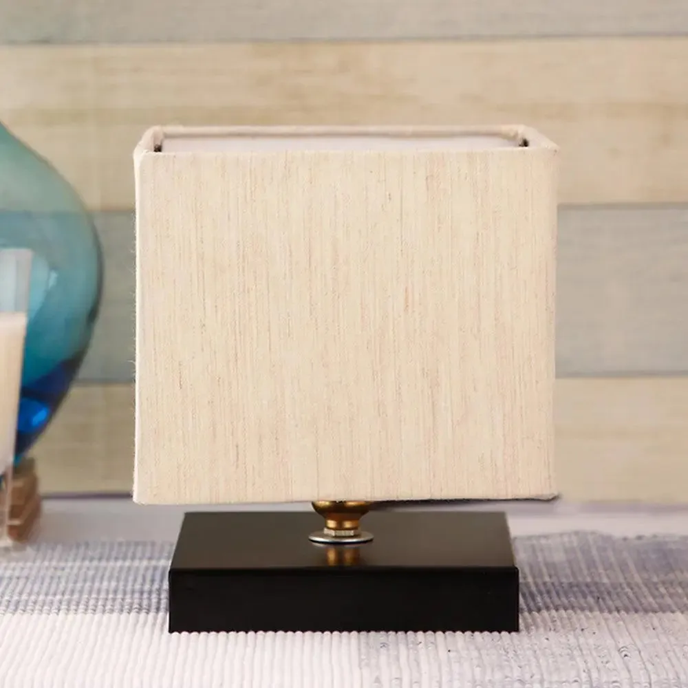 Square Off White Cotton Shade Table Lamp with Iron Base Single Piece