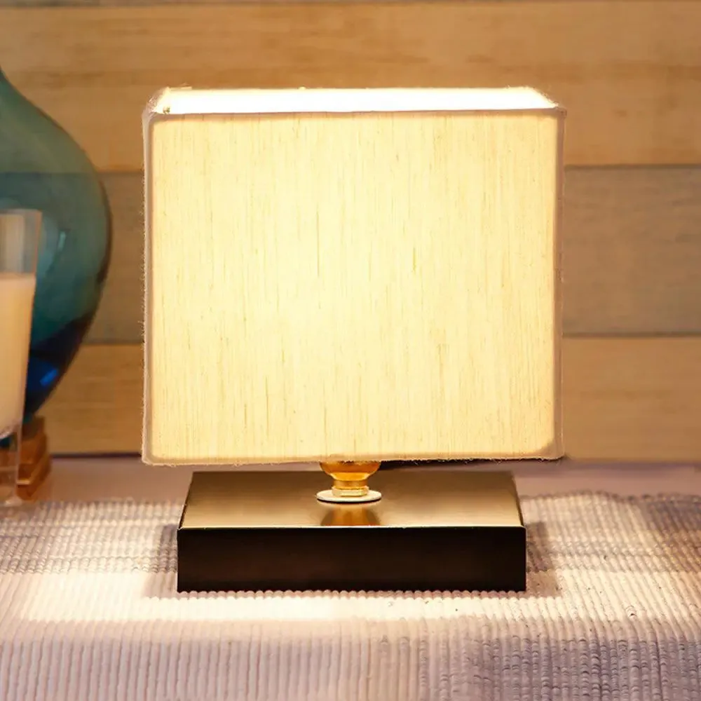 Square Off White Cotton Shade Table Lamp with Iron Base Single Piece