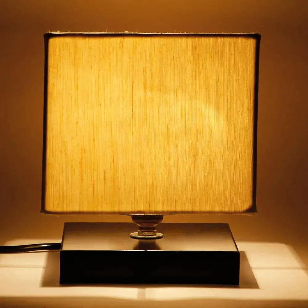 Square Off White Cotton Shade Table Lamp with Iron Base Single Piece