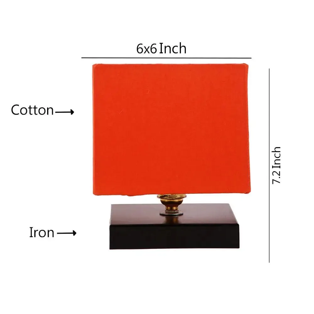 Square Orange Cotton Shade Table Lamp with Iron Base Single Piece